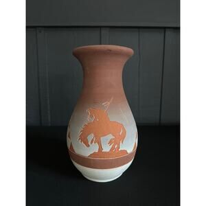 Little Thunder Vintage Sioux Native American Pottery Vase Red Clay 10 inches